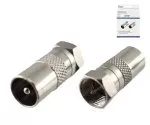 Adapter coax plug to SAT plug, ANT plug to SAT plug, full metal, DINIC box with Euro hole